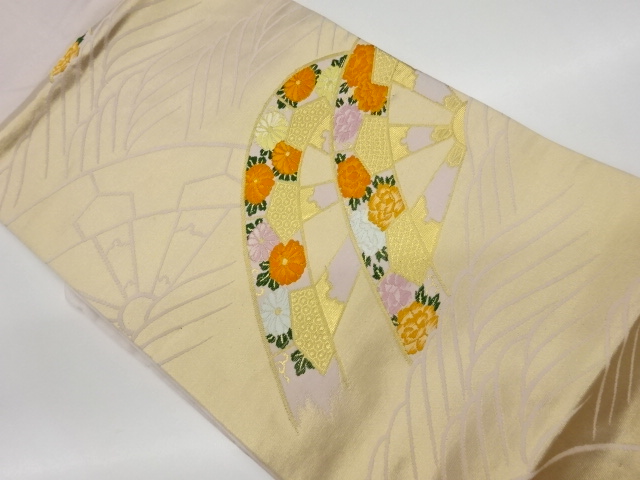 リサイクル　源氏車に菊・牡丹模様織出し名古屋帯